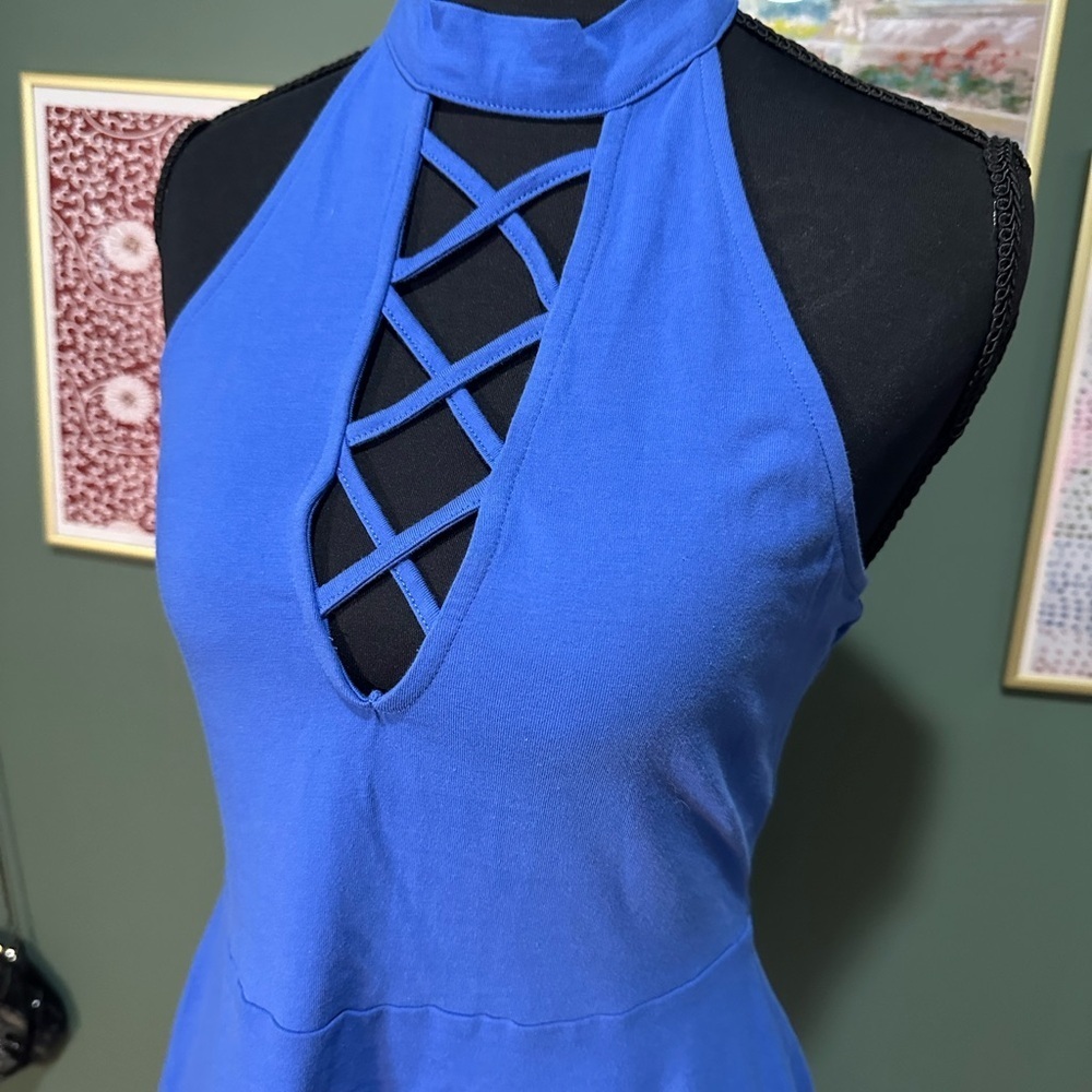 💕Express Size Small Date Night Blue Halter Dress size S Valentines Chic